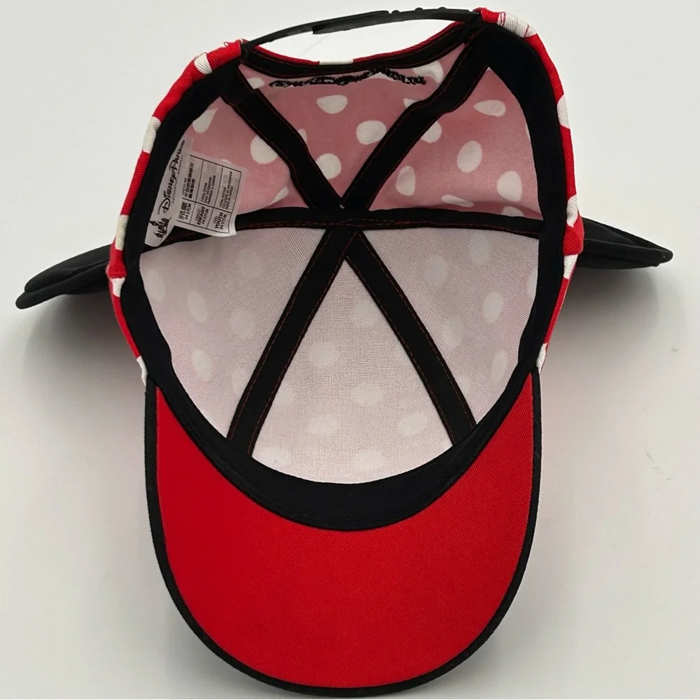 Disney Parks Minnie Mouse Ballcap Hat Youth Ears Bow Embroidery Red Polka‎ Dot